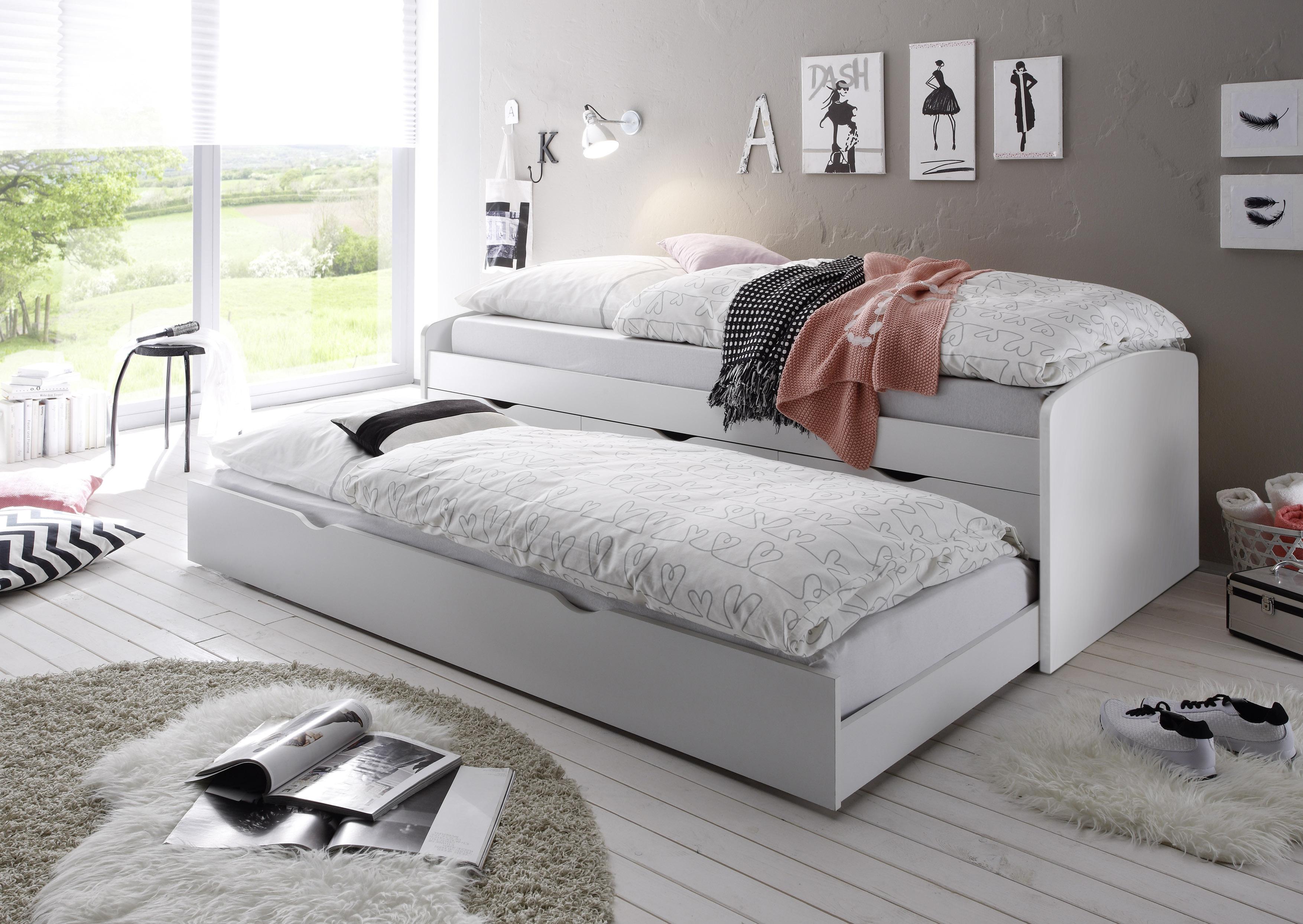 Stauraumbett Nessi ca. 90x200 cm Weiß - Weiß, Basics, Holzwerkstoff (90/200cm) - MID.YOU