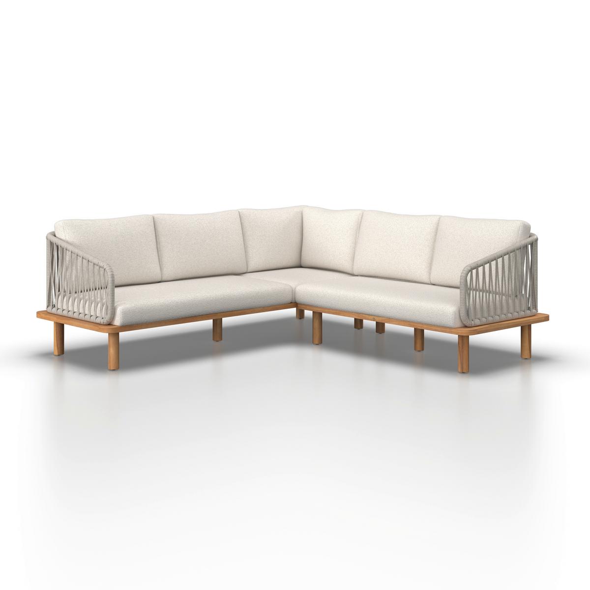 Loungegarnitur Mara Holz Outdoorstoff/Metall +Abdeckung - Creme/Teakfarben, MODERN, Holz/Textil (190/62,5/70cm) - Bessagi Garden