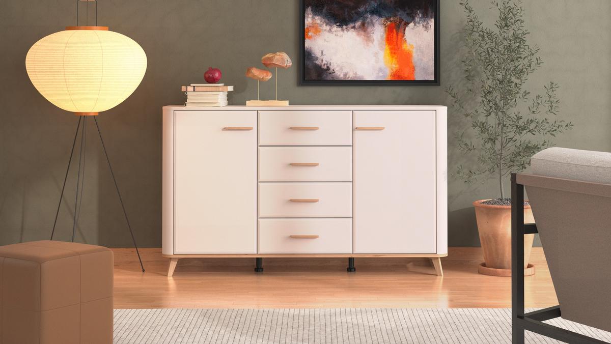 Komód Darwen - kasmír/tölgyfa, Modern, faalapú anyag (154/90,5/40cm)
