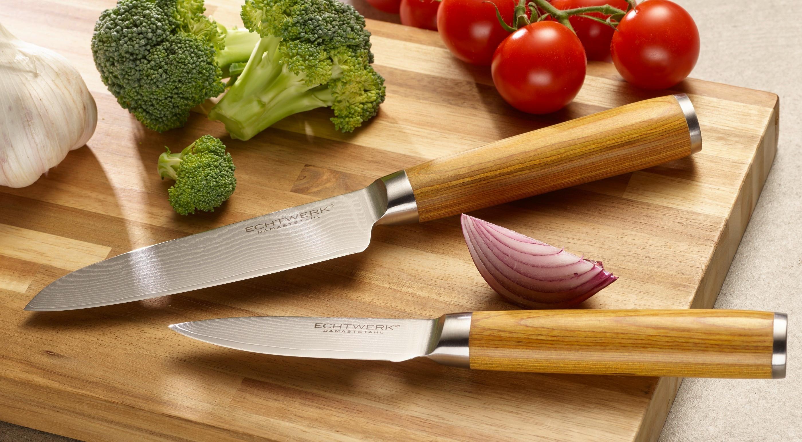 Messerset Aleyna aus Damaststahl, 2-teilig - Silberfarben/Braun, MODERN, Holz/Metall - Echtwerk