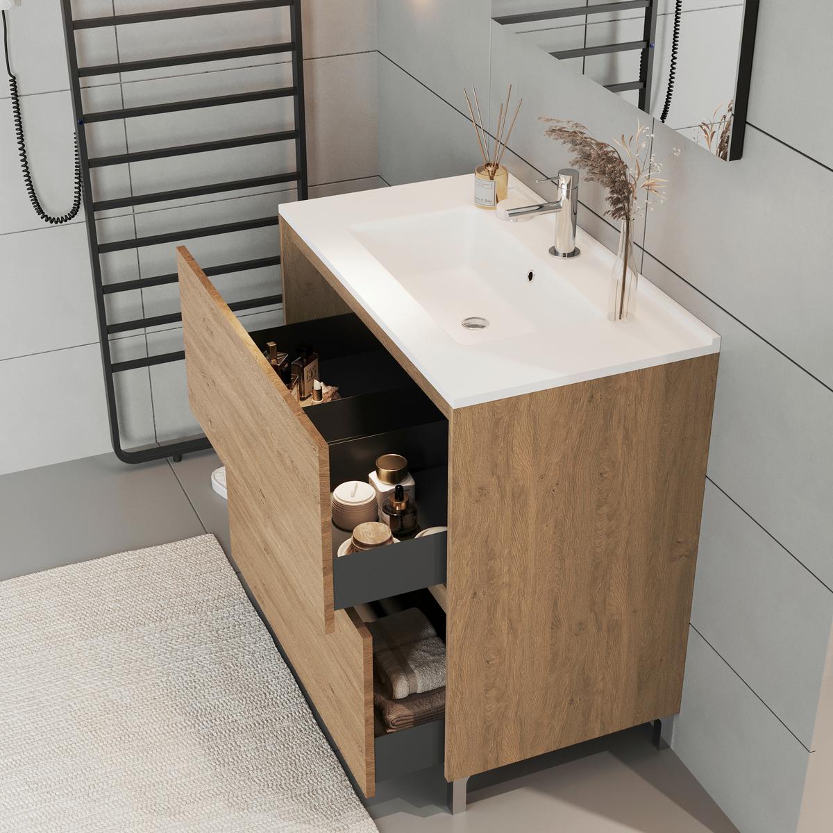 Element Ispod Umivaonika Lisbona - boje kroma/divlji hrast, Basics, drvni materijal/plastika (80/74/46cm)