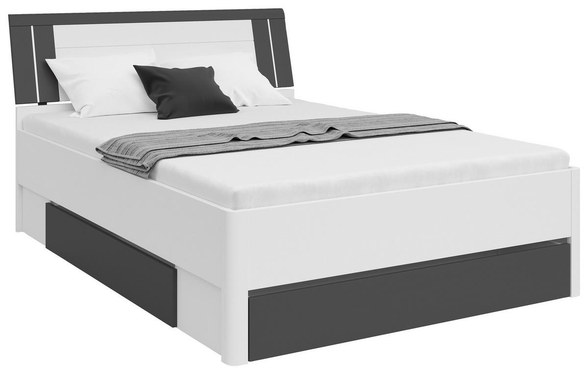 Postelja S Predali Saturn, Bela, Barva Grafita, 140x200 - bela/barve grafita, Konvencionalno, leseni material (140/200cm)