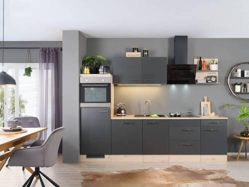 Küchenblock inkl. 5 E-Geräte Milano Anthrazit/Eiche - Eichefarben/Dunkelgrau, MODERN, Holzwerkstoff (280cm) - FlexWell
