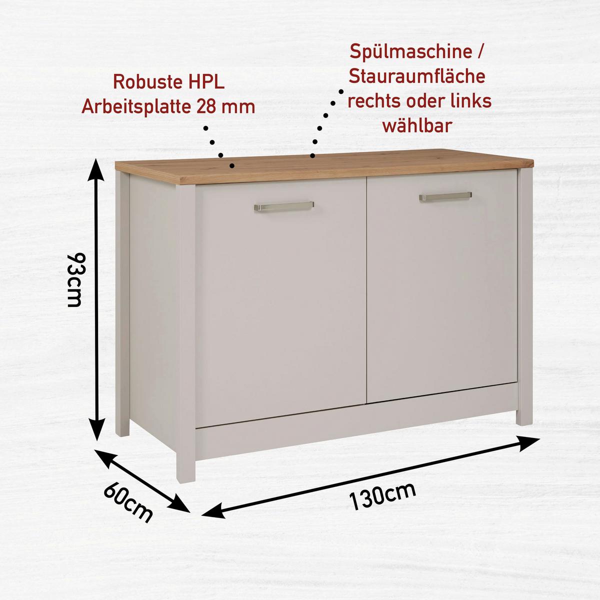 Küchenleerblock Bundle 3 o. Geräte Kaschmir - Kaschmir/Silberfarben, MODERN, Glas/Holzwerkstoff (230cm) - home24