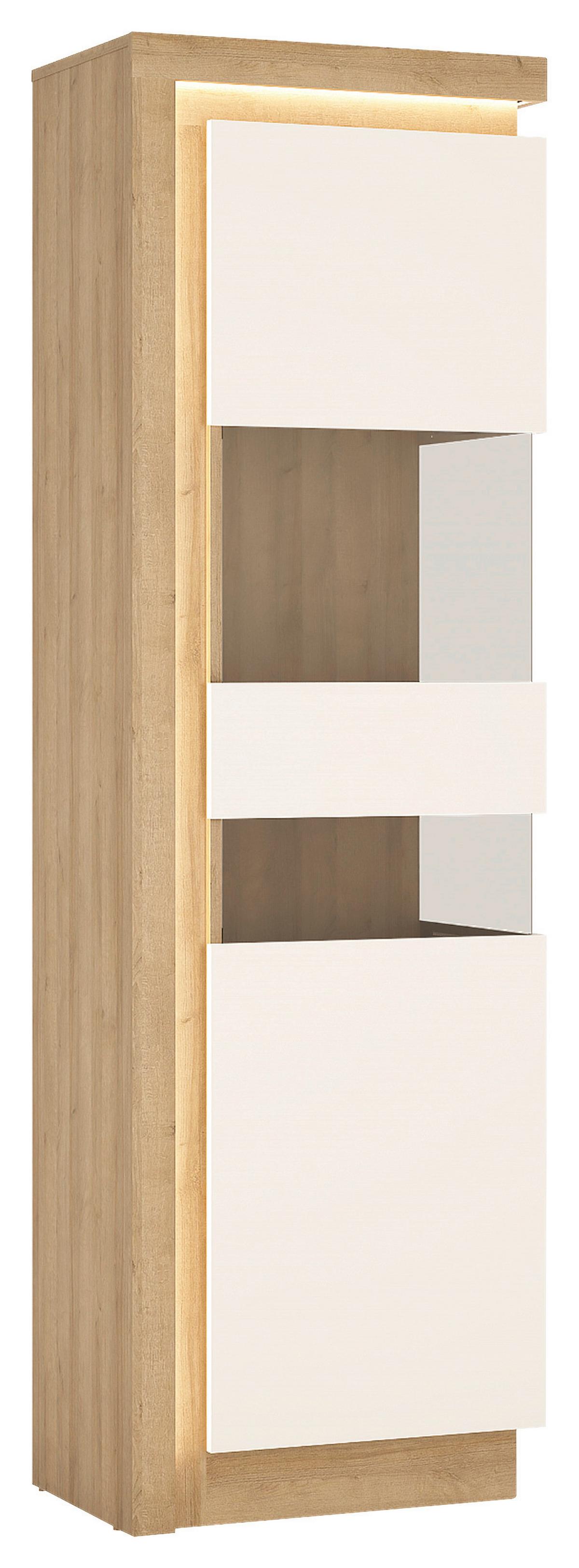 Vitrină LYON HELL - culoare lemn stejar/alb lucios intens, Trend, sticlă/material pe bază de lemn (59,7/198,1/42cm) - Modern Living