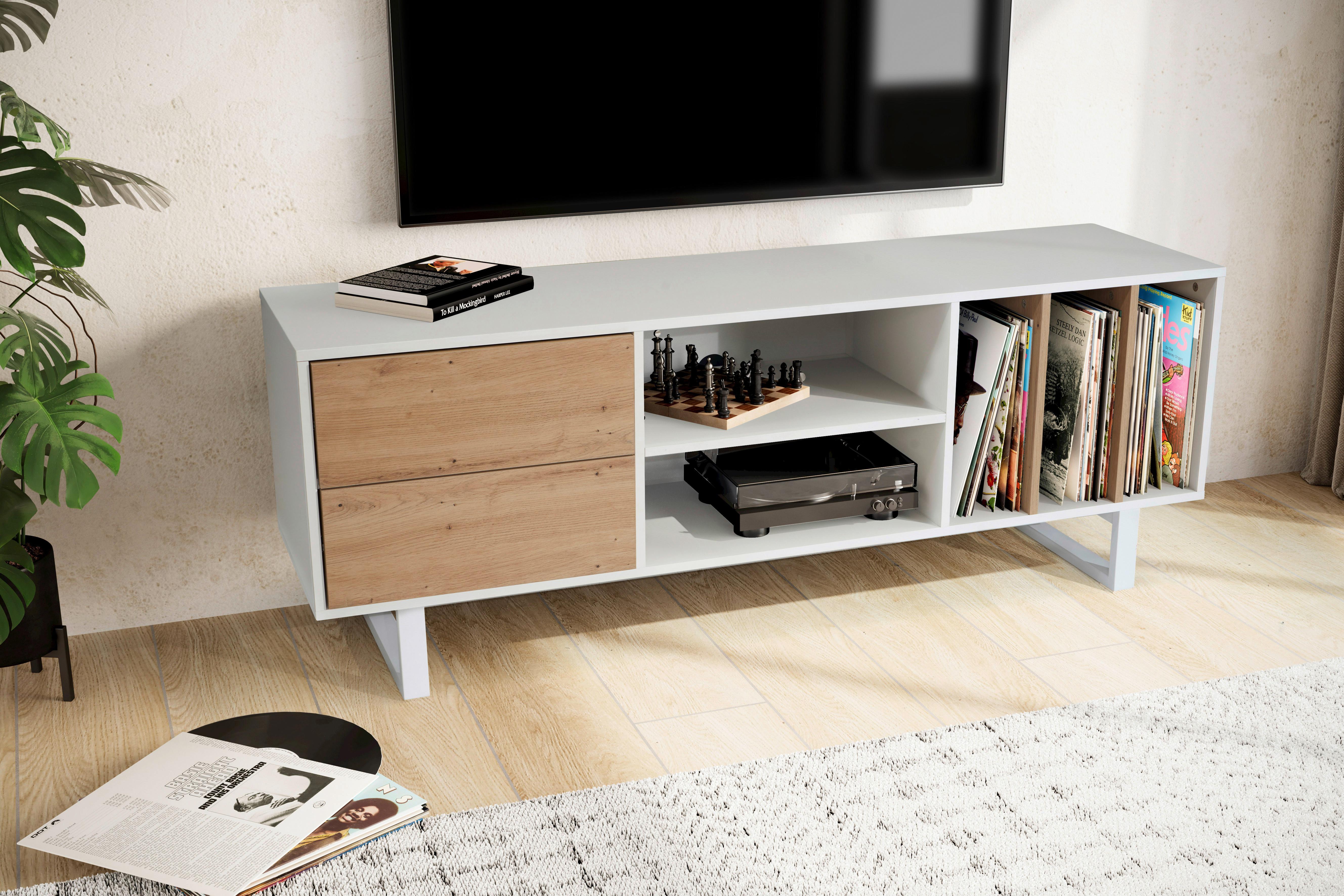 Nizka Omarica Wl6.812 - barve hrasta/bela, Design, kovina/leseni material (150/55/40cm) - Livetastic