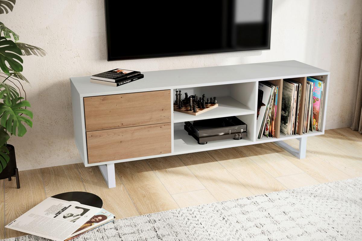 Nizka Omarica Wl6.812 - barve hrasta/bela, Design, kovina/leseni material (150/55/40cm) - Livetastic