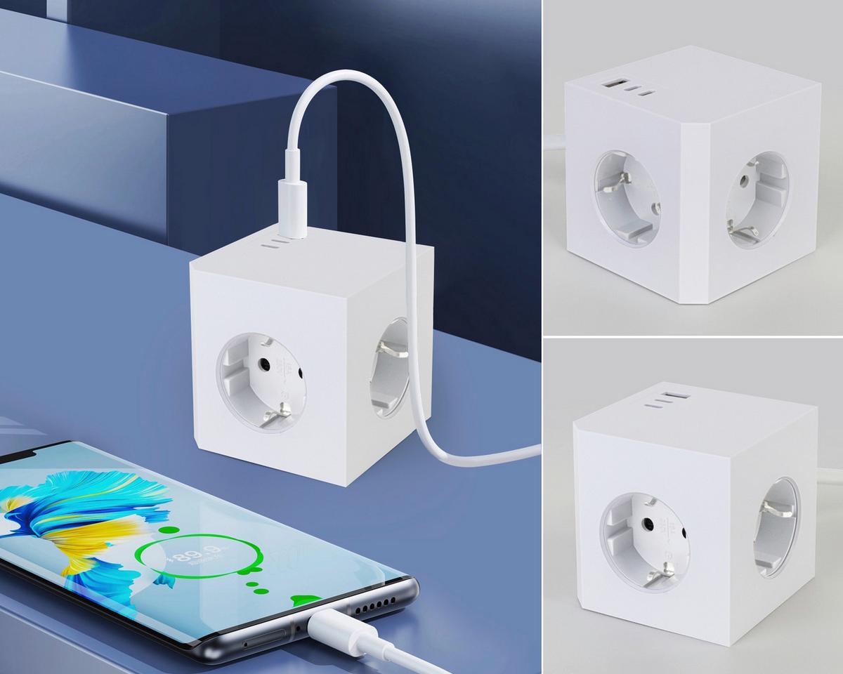 KOSTKA ZASILAJĄCA PLUG BOX - biały, Basics, tworzywo sztuczne (7,5/7,5/7,5cm) - Mican