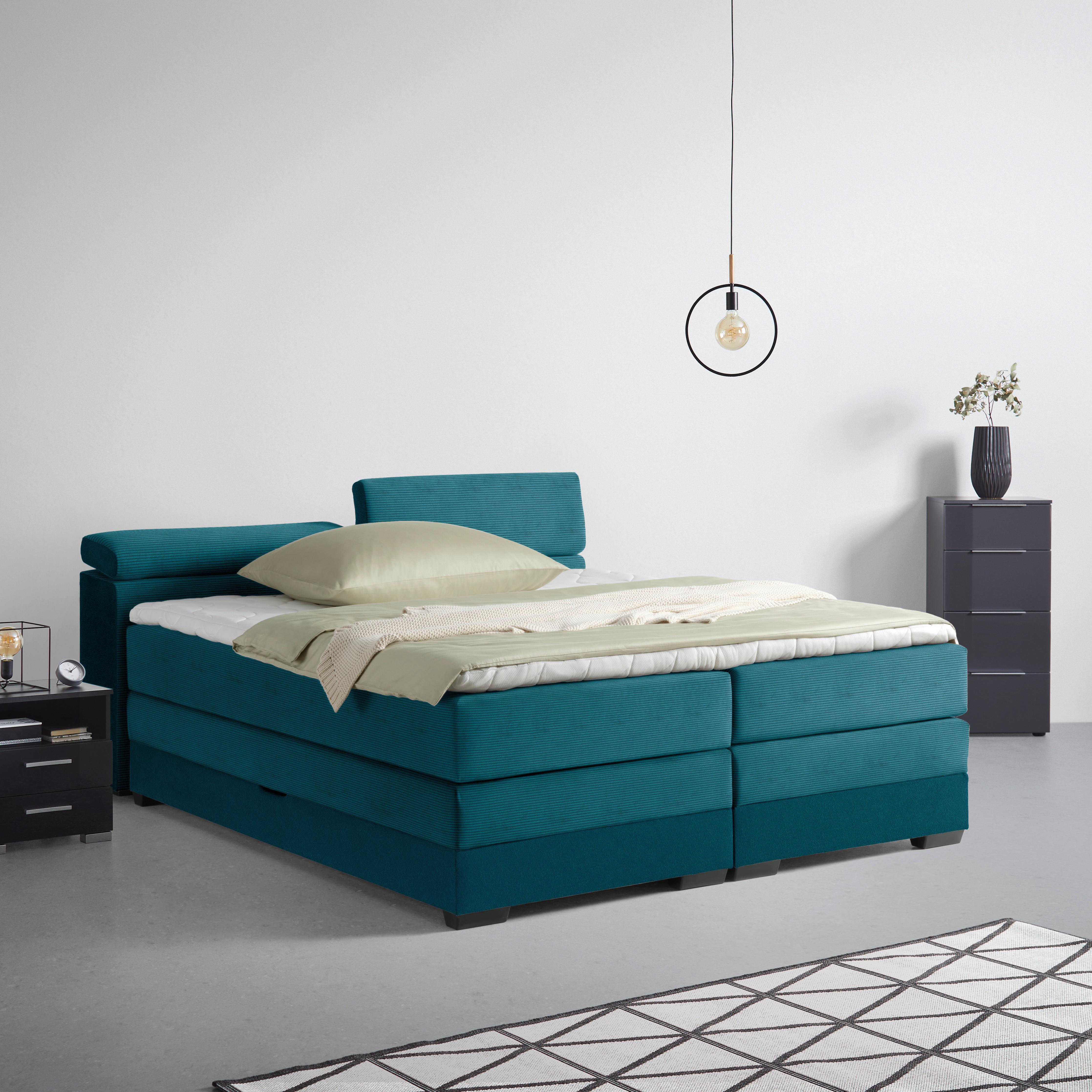 Boxspringbett Sevilla Petrol ca. 180x200cm - Petrol/Schwarz, KONVENTIONELL, Holz/Kunststoff (180/200cm) - Premium Living