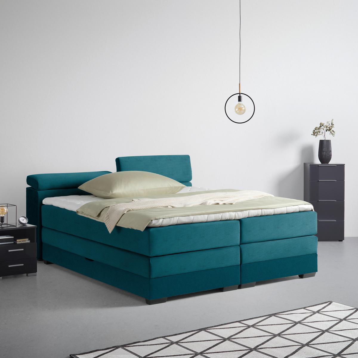 Boxspringbett Sevilla Petrol ca. 180x200cm - Petrol/Schwarz, KONVENTIONELL, Holz/Kunststoff (180/200cm) - Premium Living