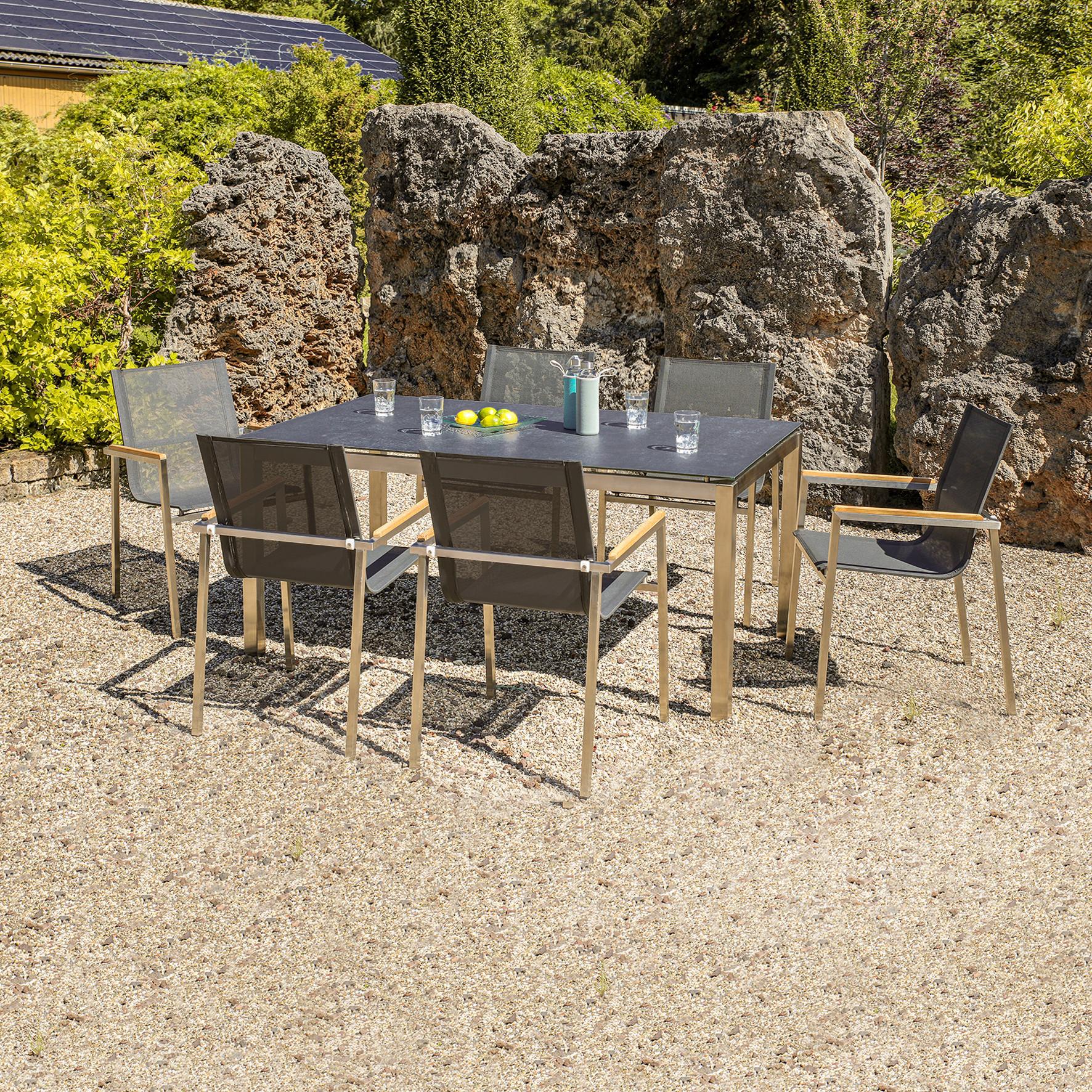 Dining-Loungeset Sydney Grau/Silberfarben - Silberfarben/Grau, Basics, Glas/Holz (160/74/90cm) - Gardenson
