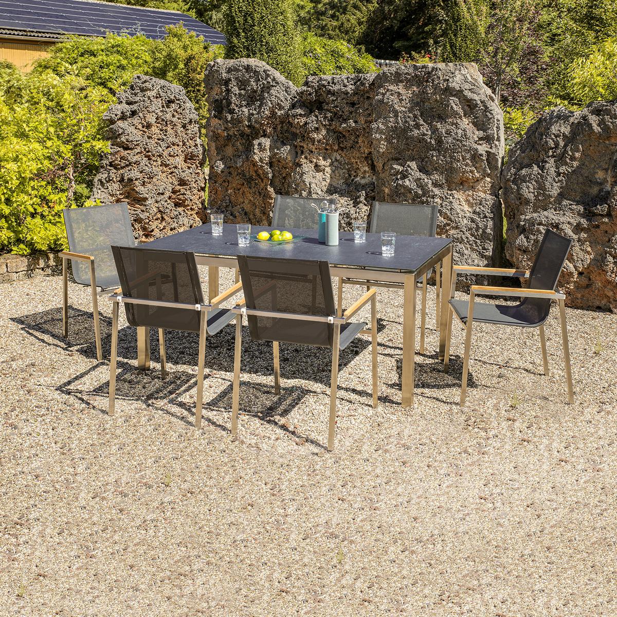 Dining-Loungeset Sydney Grau/Silberfarben - Silberfarben/Grau, Basics, Glas/Holz (160/74/90cm) - Gardenson