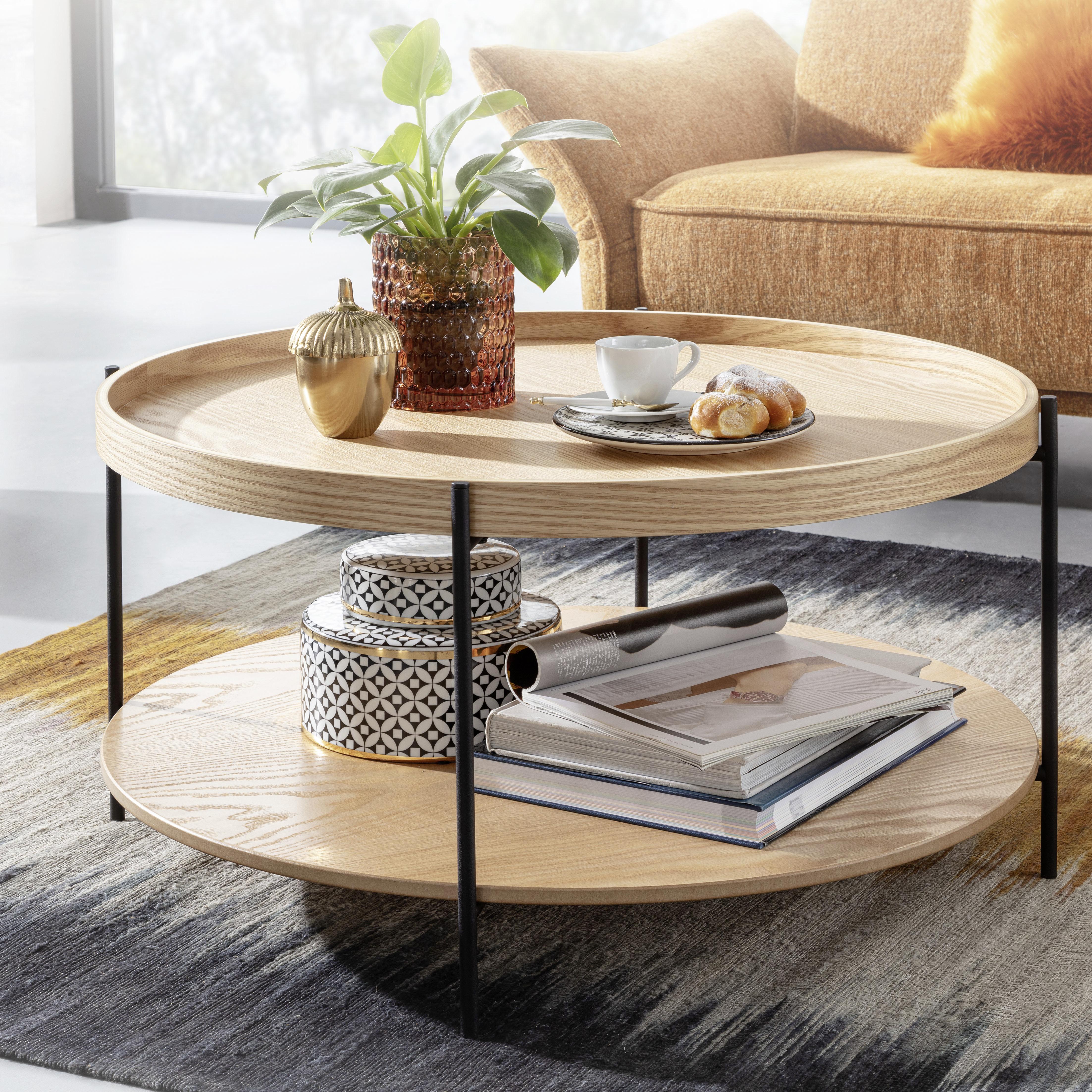 Couchtisch Braun/Schwarz rund Ø 78 cm, inkl. Stauraum - Schwarz/Braun, MODERN, Holzwerkstoff/Metall (78/78/40cm) - MID.YOU
