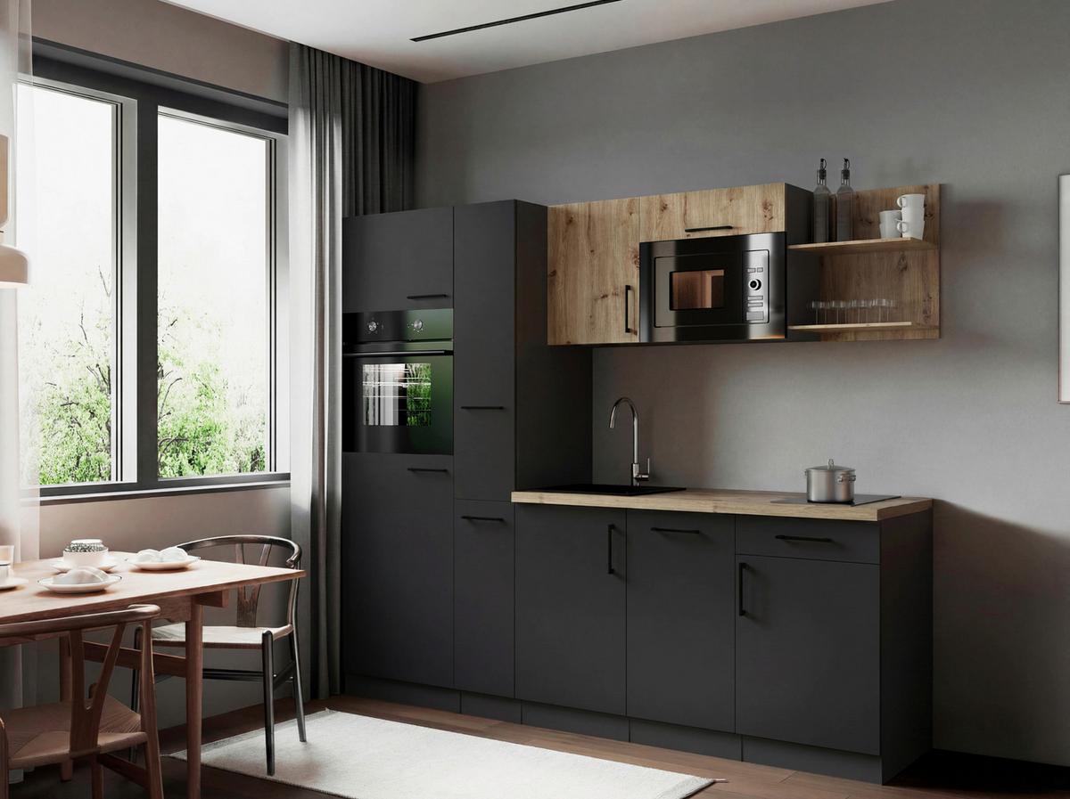Küchenblock Oliver m. Geräten Grau - Eiche Artisan/Grau, Trend, Holzwerkstoff/Metall (235cm) - Respekta