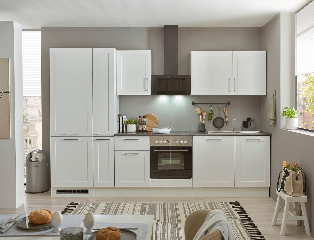 Küchenblock Marseille mit Geräten ca. 310 cm Weiß - Chromfarben/Anthrazit, Design, Holzwerkstoff/Metall (310cm) - P & B