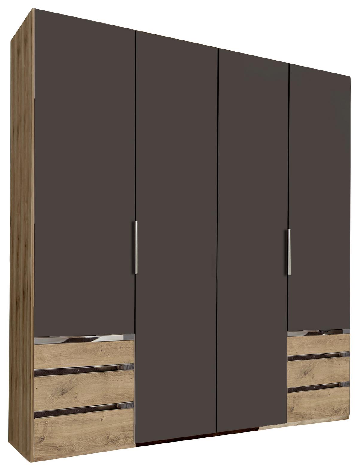 Drehtürenschrank Level 36A B:ca.200cm Graphit/Eiche Dekor - Chromfarben/Eichefarben, MODERN, Holzwerkstoff/Kunststoff (200/216/58cm) - MID.YOU