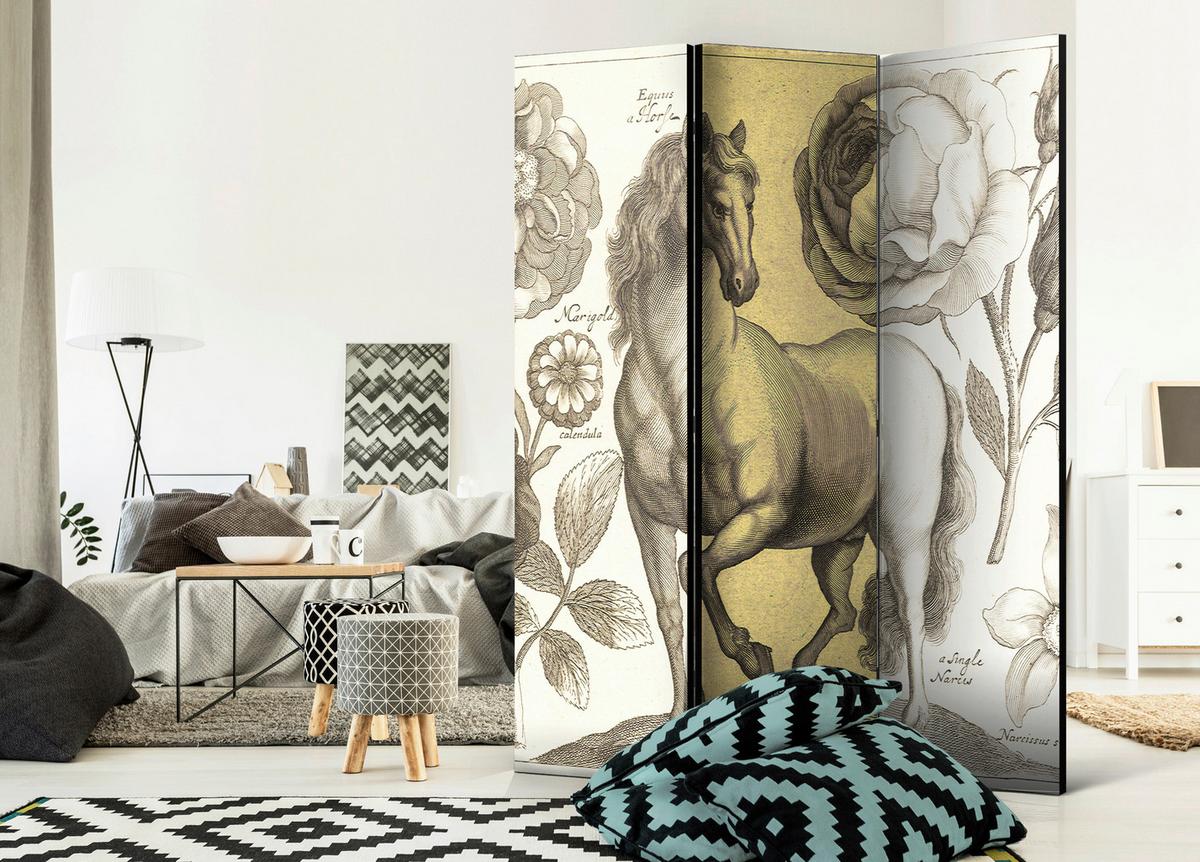 Paravan Horse, 3-Delni, Dvostranski - siva/krem barve, Basics, tekstil/les (135/172/3cm) - artgeist