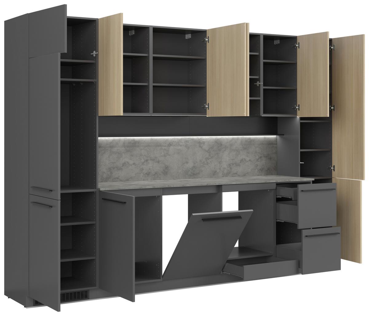 Bucatarie standard MILINO - culoare lemn stejar/grafit, Basics, material pe bază de lemn (330/230/60cm) - Visiona