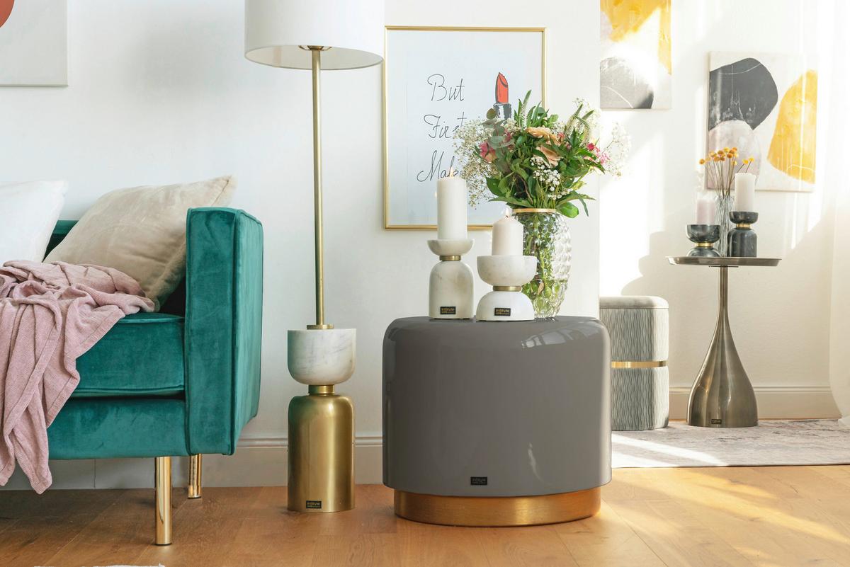 HOCKER ARTISSE 250 - Goldfarben/Grau, Design, Metall (51,5/43cm) - Kayoom