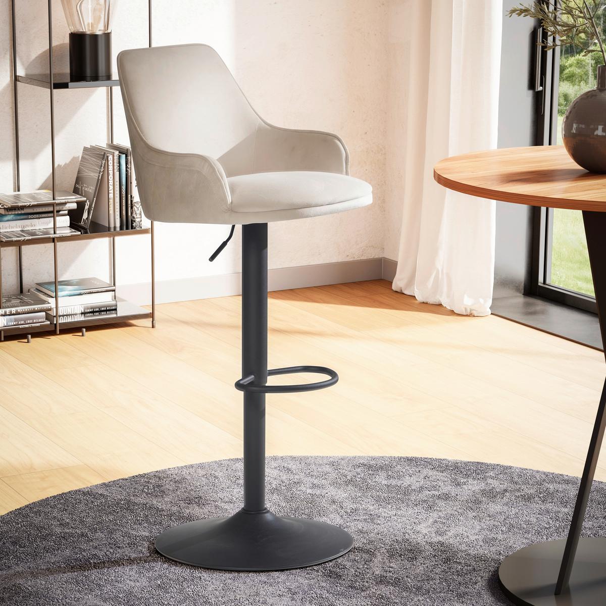 TABOURET DE BAR WL7.008 - Beige/Schwarz, Design, Textil/Metall (45/106/45cm) - MID.YOU