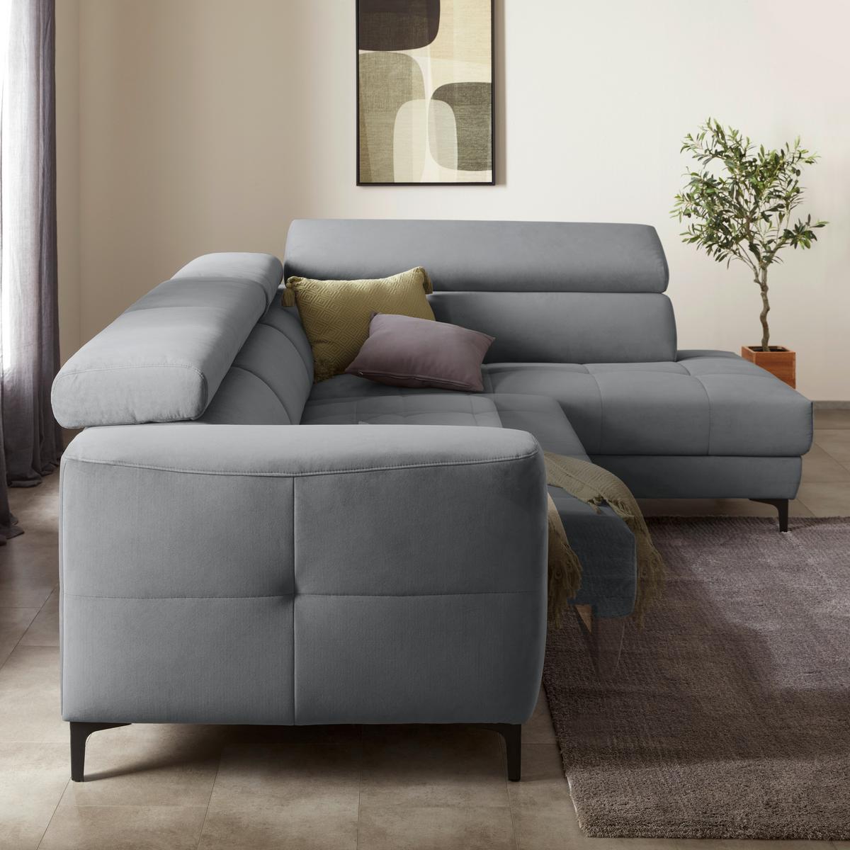Ecksofa Emma rechts Blaugrau - Blaugrau/Schwarz, MODERN, Textil (301/210cm) - Premium Living