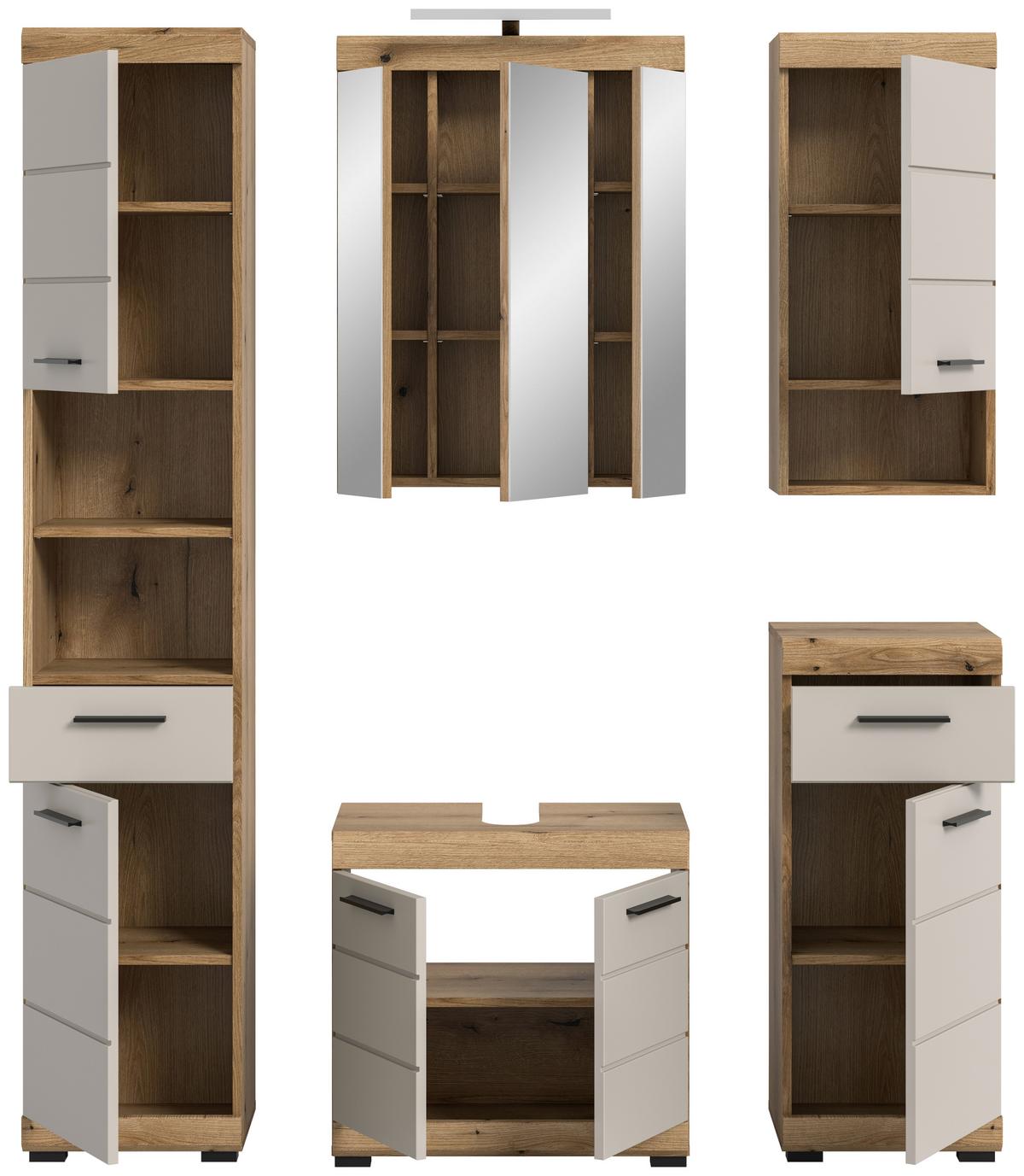 Badezimmer Scout 5-tlg. mit LED ca. 134 cm Kaschmir - Kaschmir/Schwarz, MODERN, Glas/Holzwerkstoff (134cm) - MID.YOU