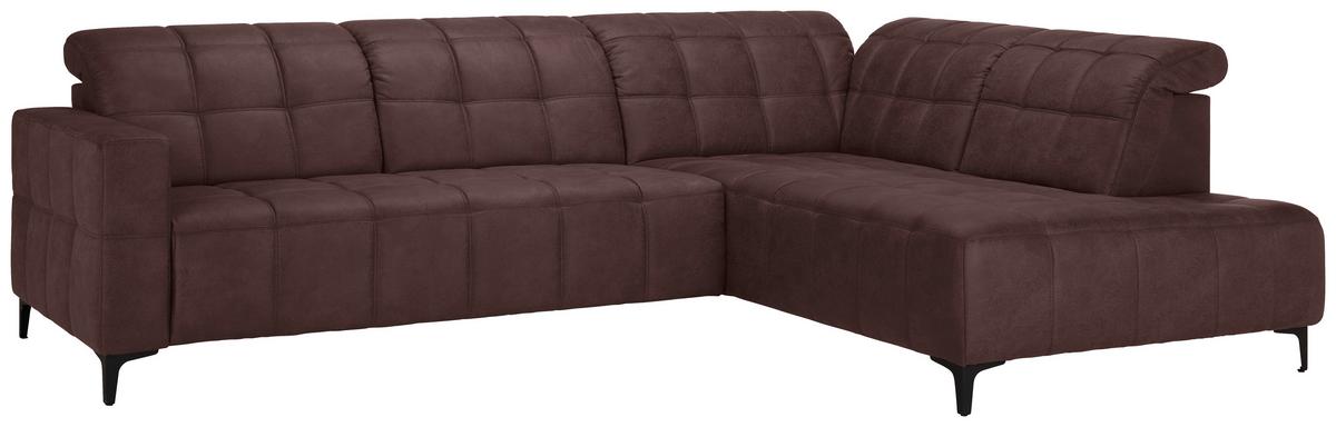 Ecksofa Panama rechts Braun - Schwarz/Braun, KONVENTIONELL, Textil/Metall (304/89-102/216cm) - Premium Living