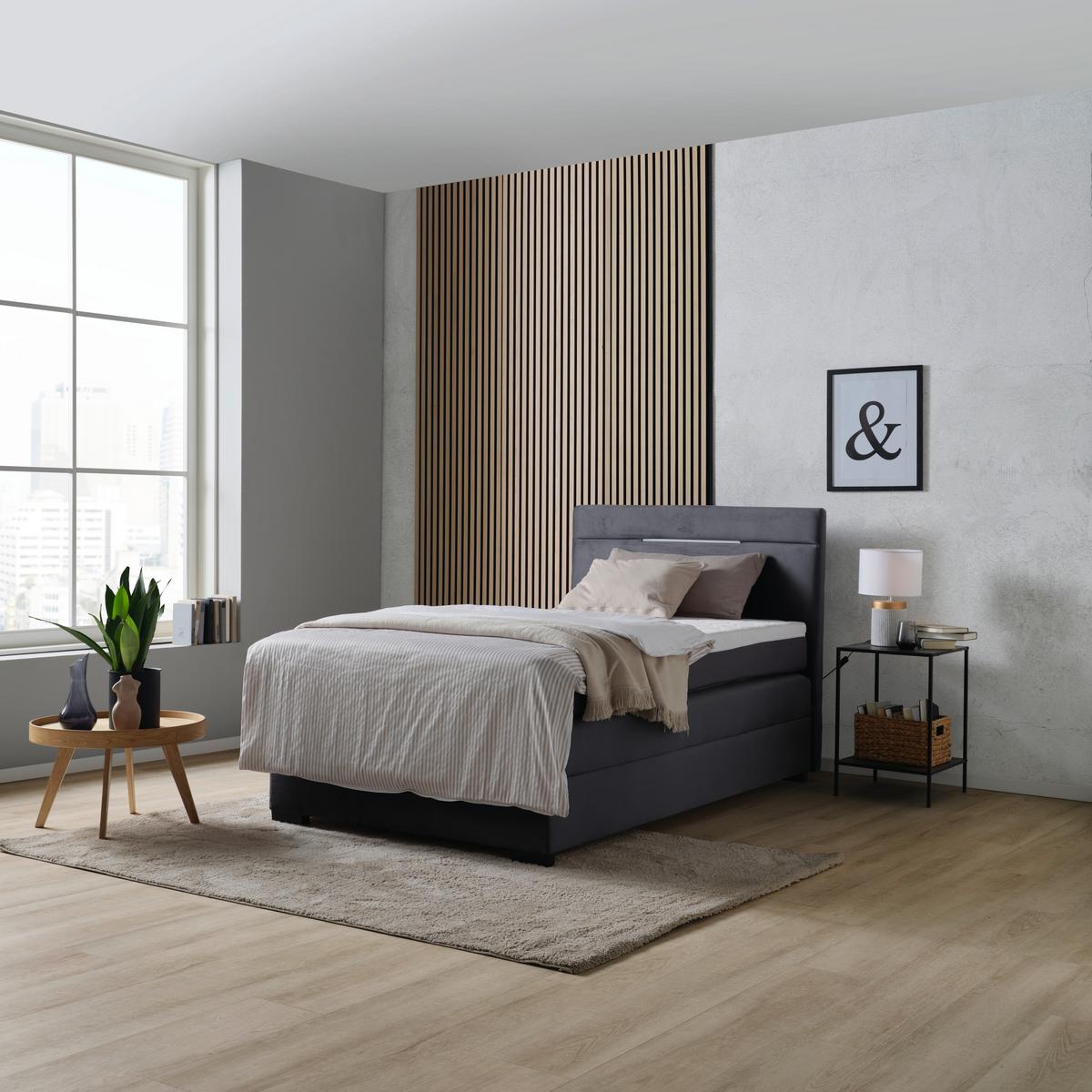 Boxspring Krevet Tommy - boje grafita/tamno siva, Moderno, drvni materijal/tekstil (120/200cm) - Modern Living