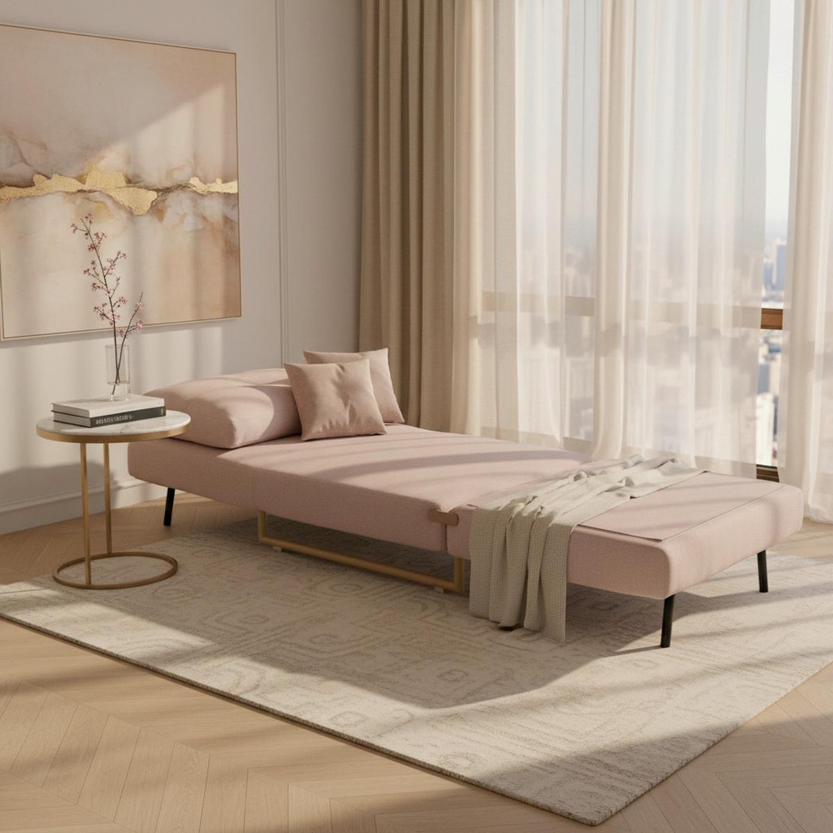 Schlafsessel Malic Rosa Webstoff - Eichefarben/Rosa, MODERN, Textil/Metall (80/84/90cm) - Bessagi Home