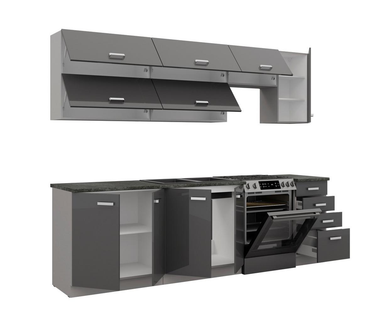 Blok Kuhinja Grey - siva visoki sjaj/boja hroma, Moderno, metal/pločasti materijal (260/214/60cm) - Modern Living