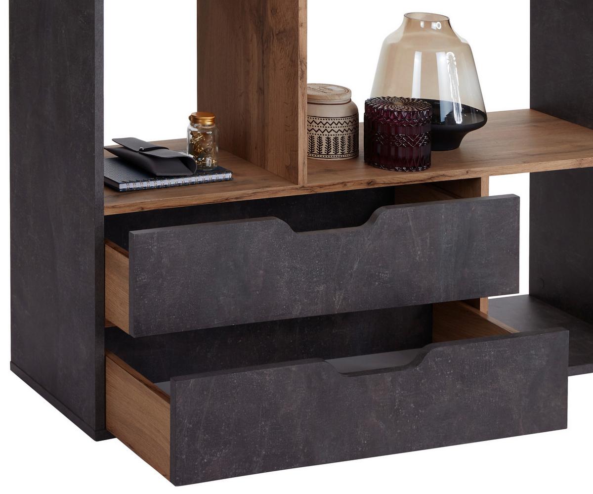 Mobilier despărțitor Roberto - culoare lemn stejar/gri, Modern, material pe bază de lemn (110/185/32cm) - Modern Living