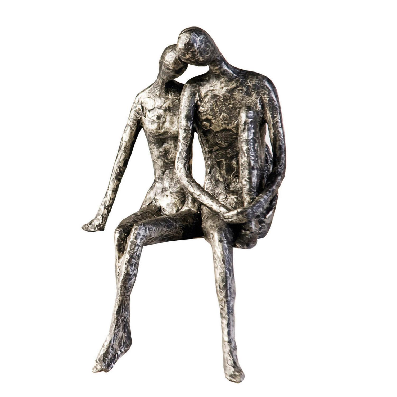 Skulptur Couple Silberfarben - Silberfarben, Basics, Kunststoff (18/25/12cm)