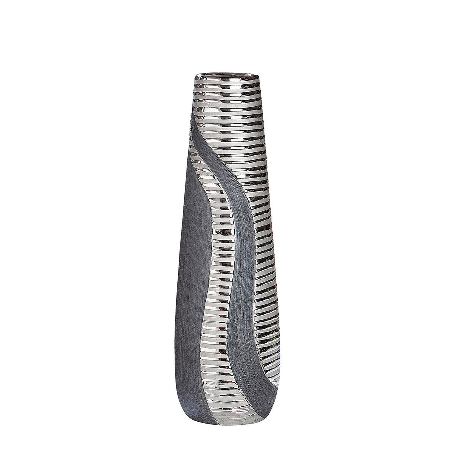 Bodenvase Grau/Silberfarben - Silberfarben/Grau, Basics, Keramik (14/49/14cm)