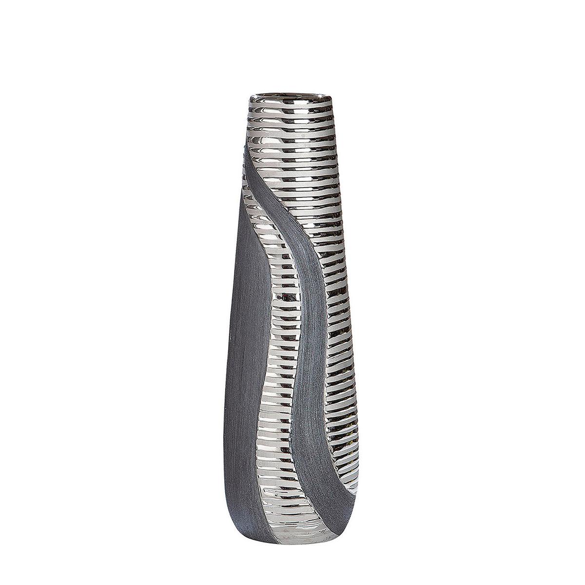 Bodenvase Grau/Silberfarben - Silberfarben/Grau, Basics, Keramik (14/49/14cm)