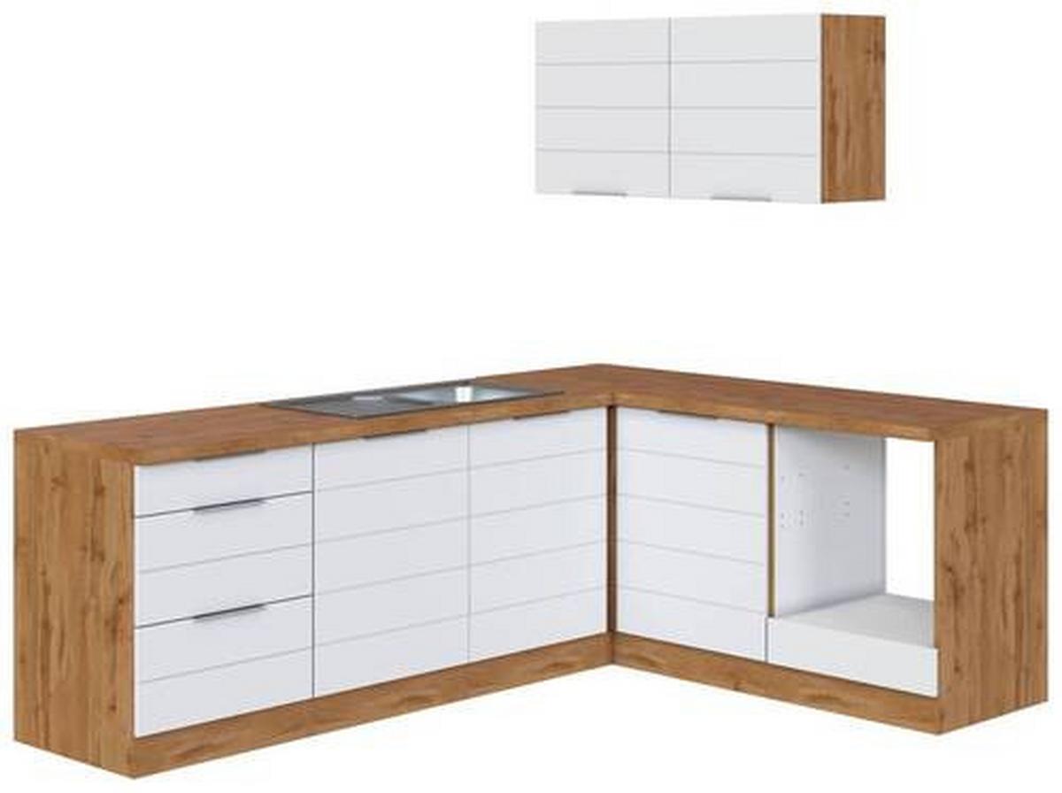 Eckküche Florenz ohne Geräte ca. 240/180cm Weiß/Eiche Dekor - Eiche Wotan/Weiß, Design, Holzwerkstoff/Metall (240/180cm) - Held