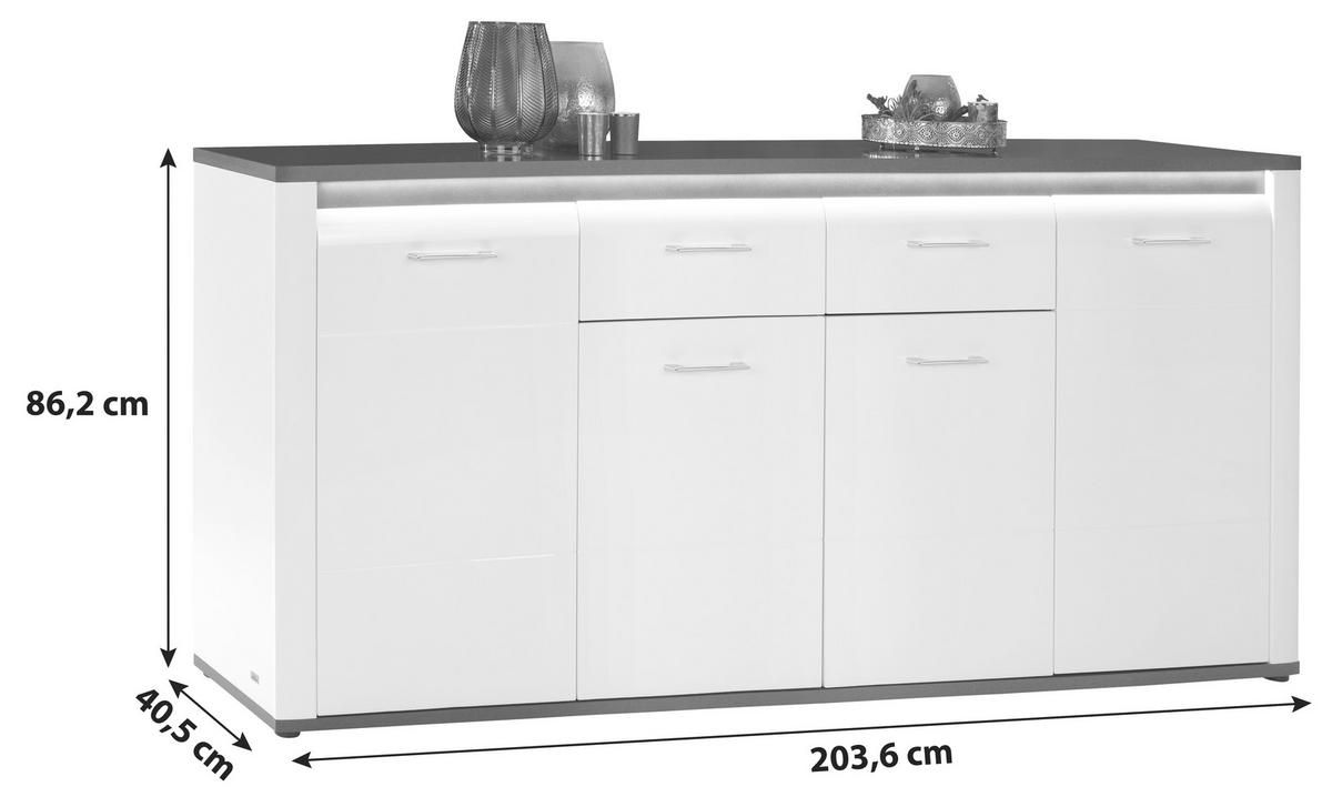 Servantă Alassio - alb/grafit, Modern, material pe bază de lemn (203,6/86,2/40,5cm) - Mömax