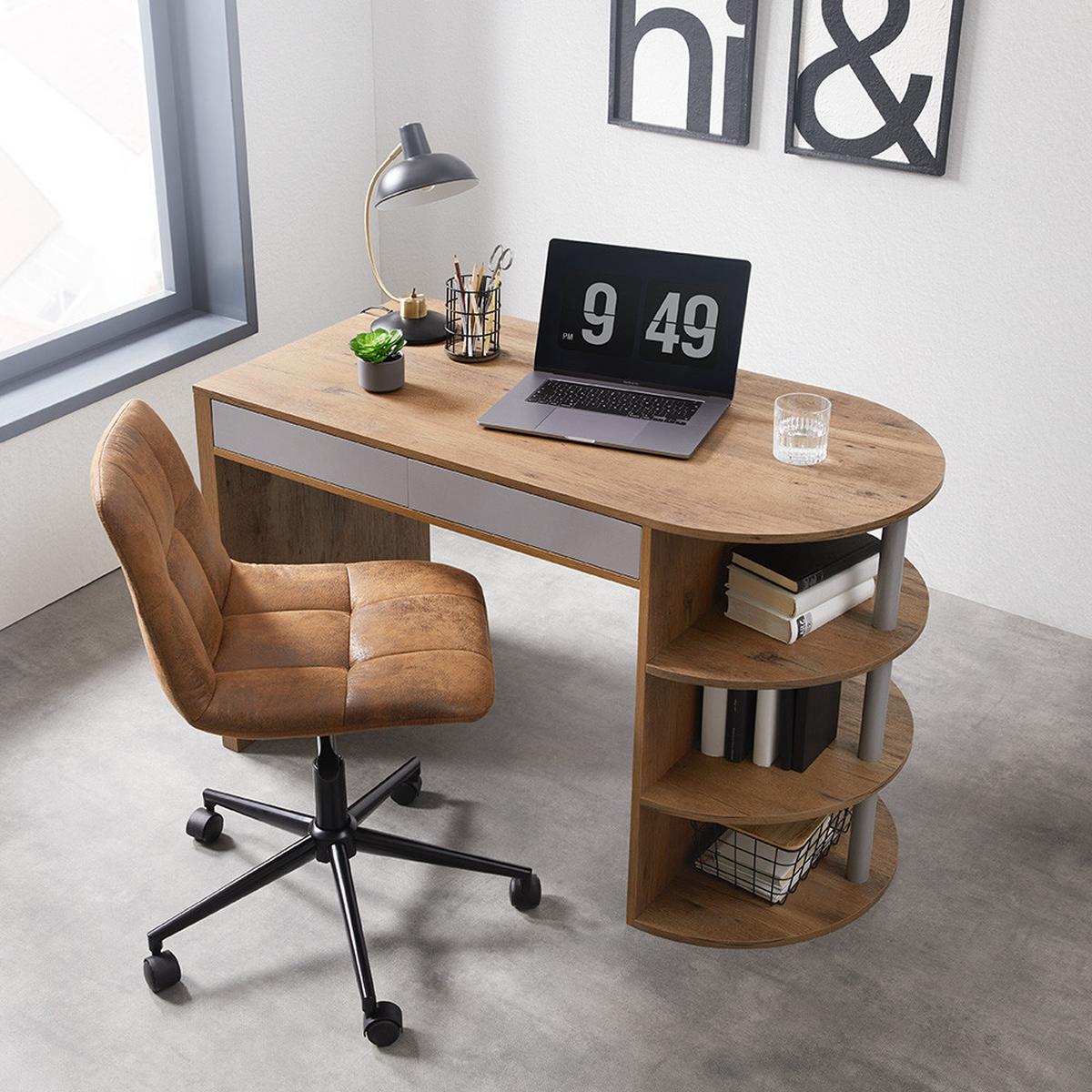 BIURKO LOVINO - kolor dębowy/kolor srebrny, Modern (121/76/60cm) - Bessagi Home