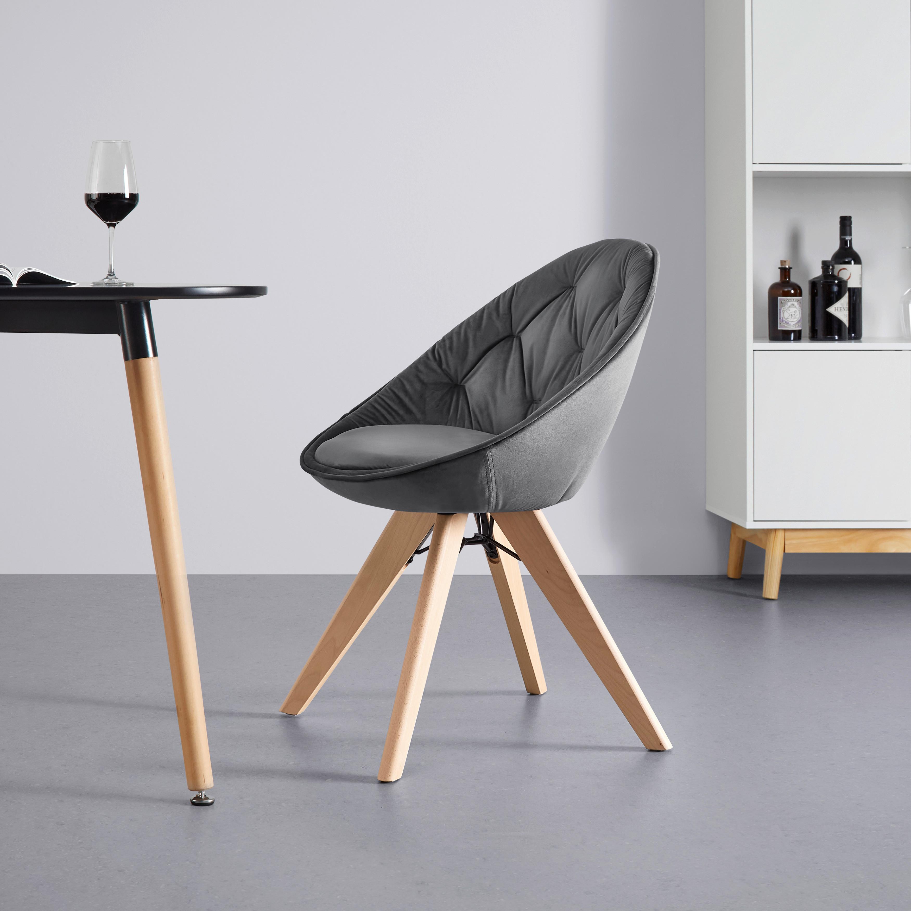 Stol Daria, Siva, Žamet, Vrtljiv - temno siva/barve bukve, Moderno, kovina/tekstil (57/80,5/59cm) - Bessagi Home