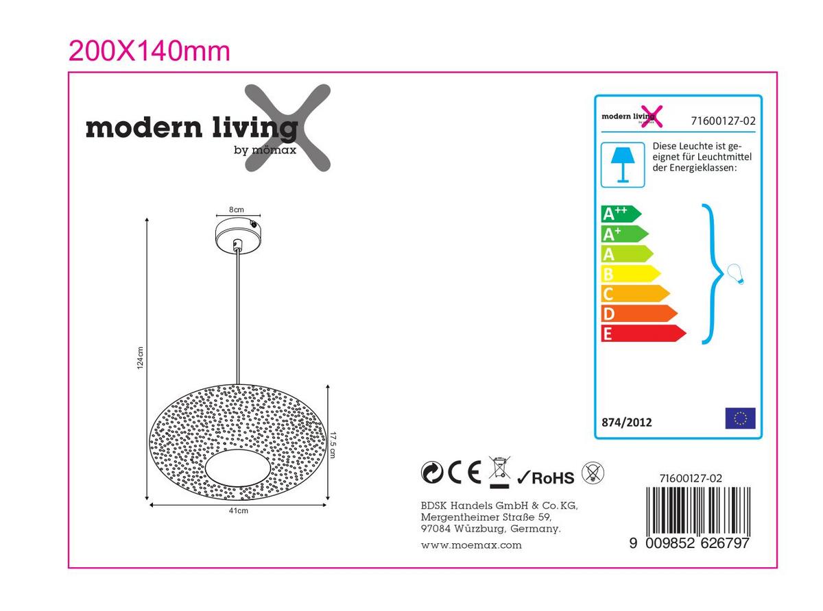 LAMPA WISZĄCA NINA - czarny, Modern, metal (41/124cm) - Modern Living