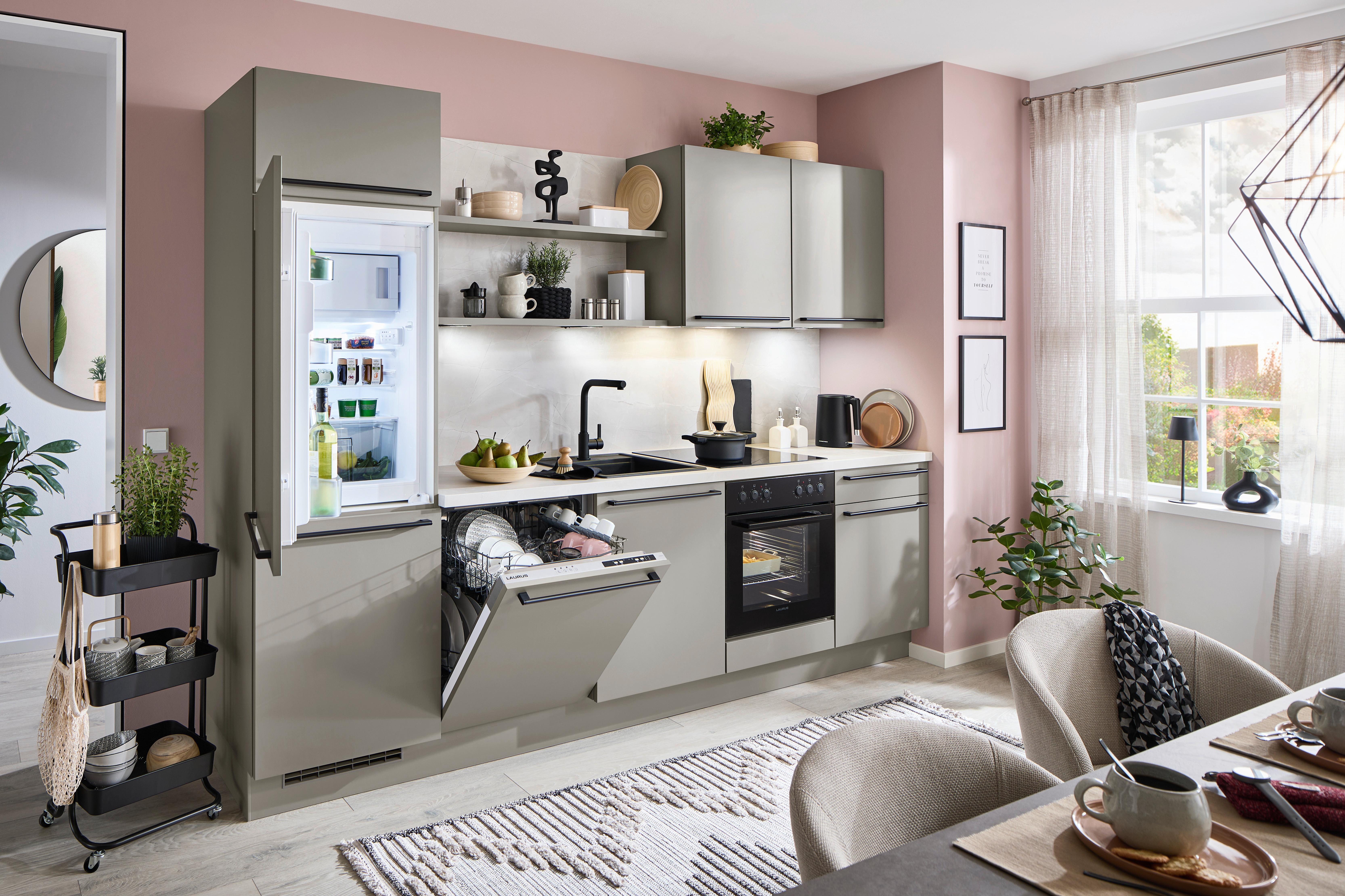 Küchenblock Laser ohne Geräte, ohne Zubehör - Taupe/Schwarz, MODERN, Holzwerkstoff (300cm) - Nobilia