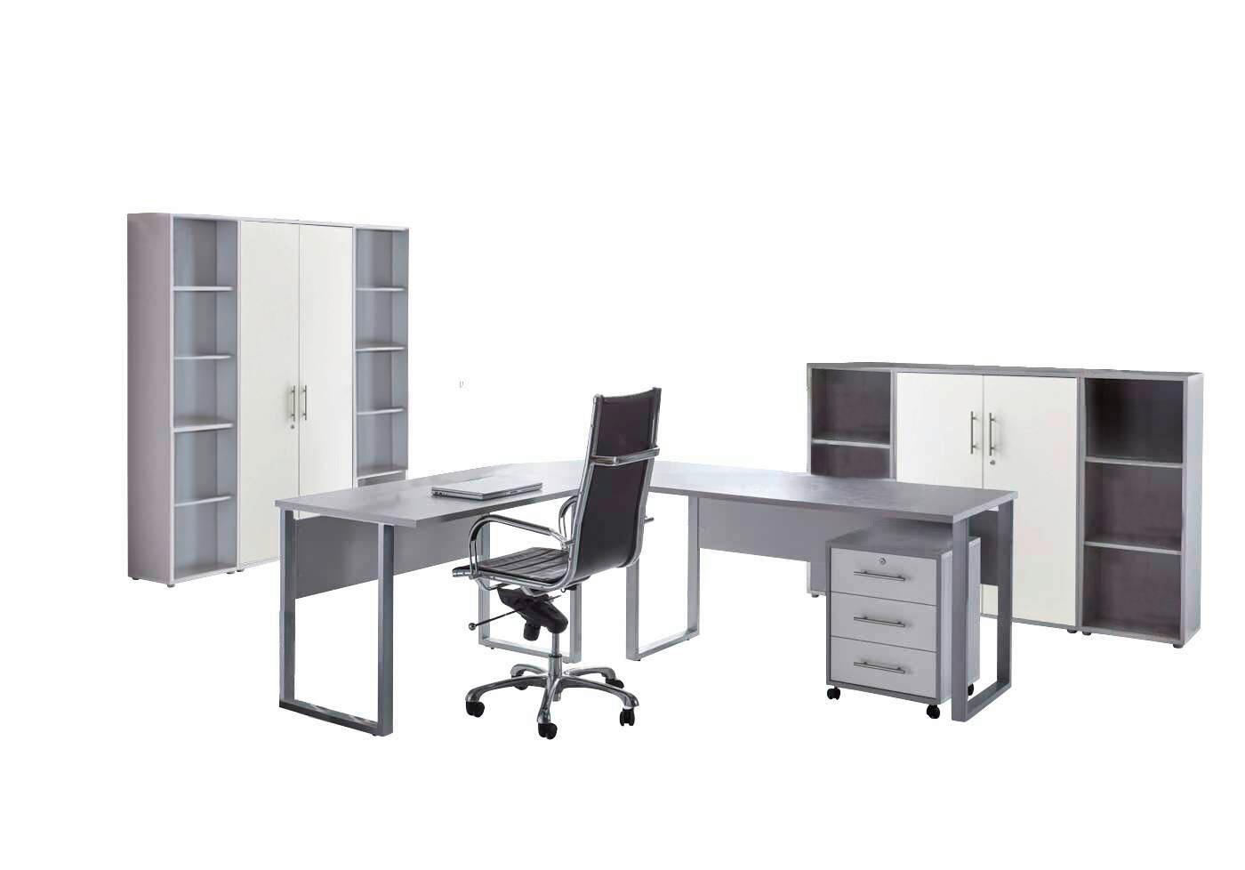 Büro Office Edition Set 5 Grau - Weiß/Grau, MODERN, Holzwerkstoff - MID.YOU