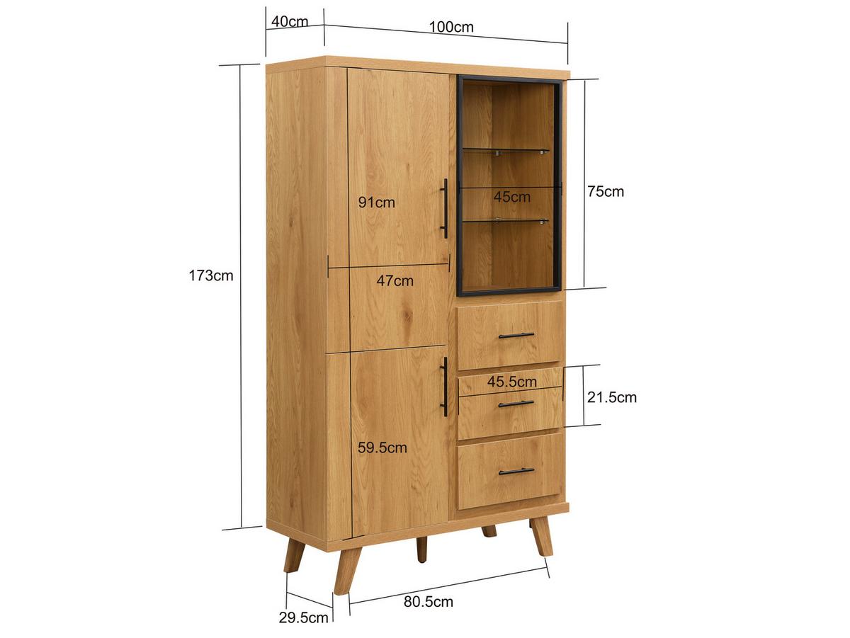 Highboard Wl7.645 - Schwarz/Braun, Design, Glas/Holz (100/188/40cm) - Livetastic