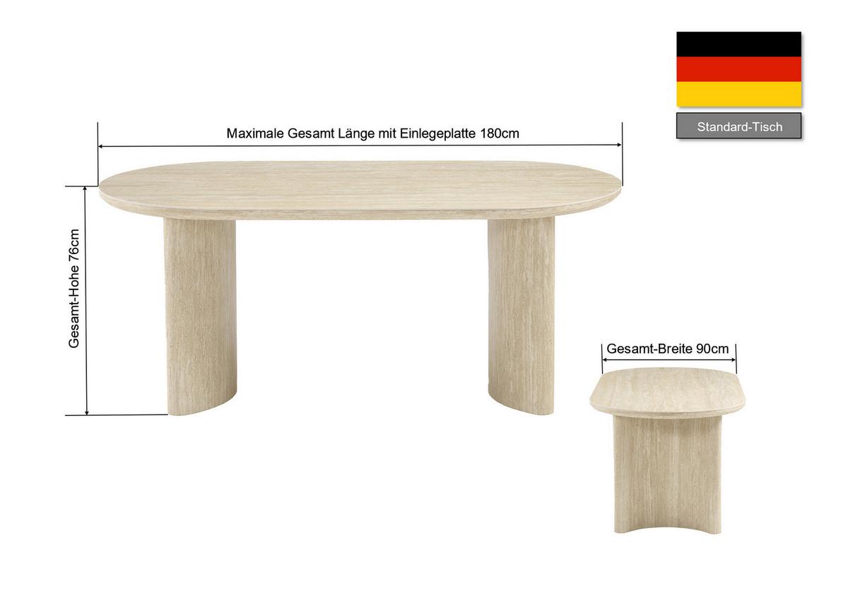 Jedilna Miza Molde, Bež, 180x90 - barve hrasta/bež, Moderno, kamen/leseni material (180/90/76cm) - P & B