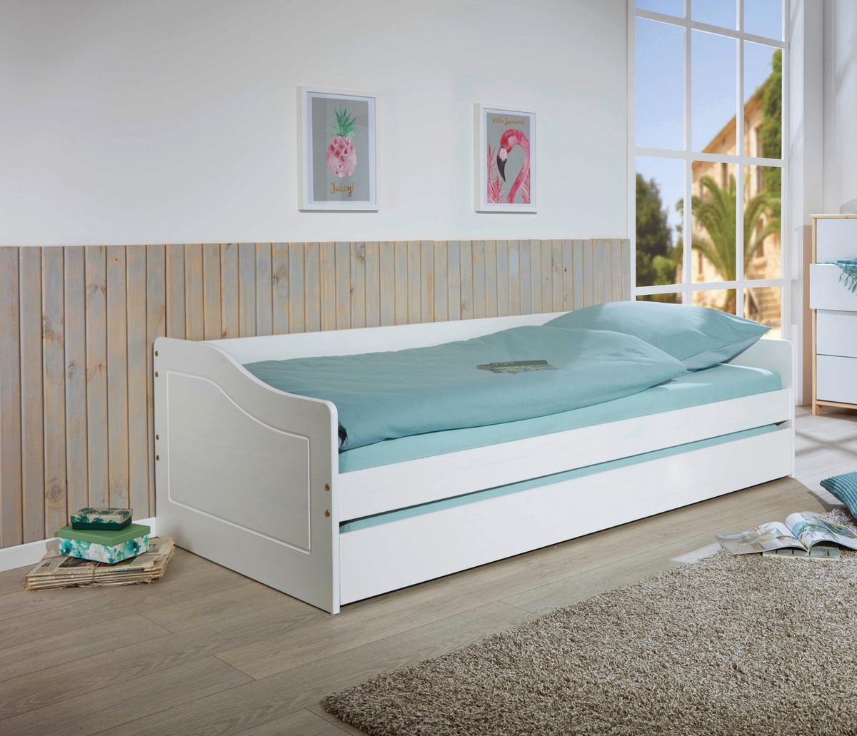 Ausziehbett Leonie ca. 90x190 cm Weiß - Naturfarben/Weiß, MODERN, Holz (90/190cm) - MID.YOU