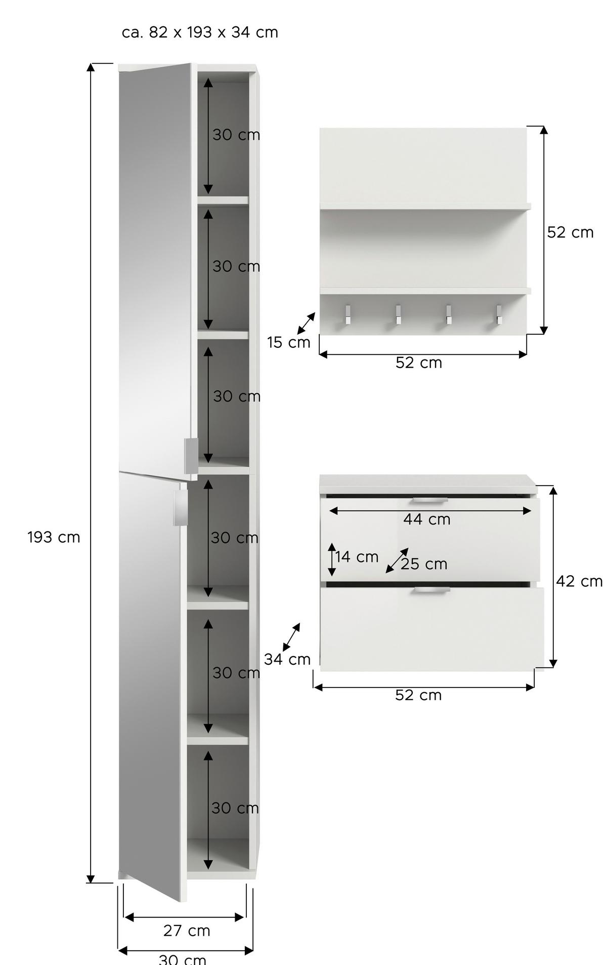GARDEROBE PROJEKT X - Weiss Hochglanz/Weiss, Design, Holzwerkstoff (82/193/34cm) - Livetastic
