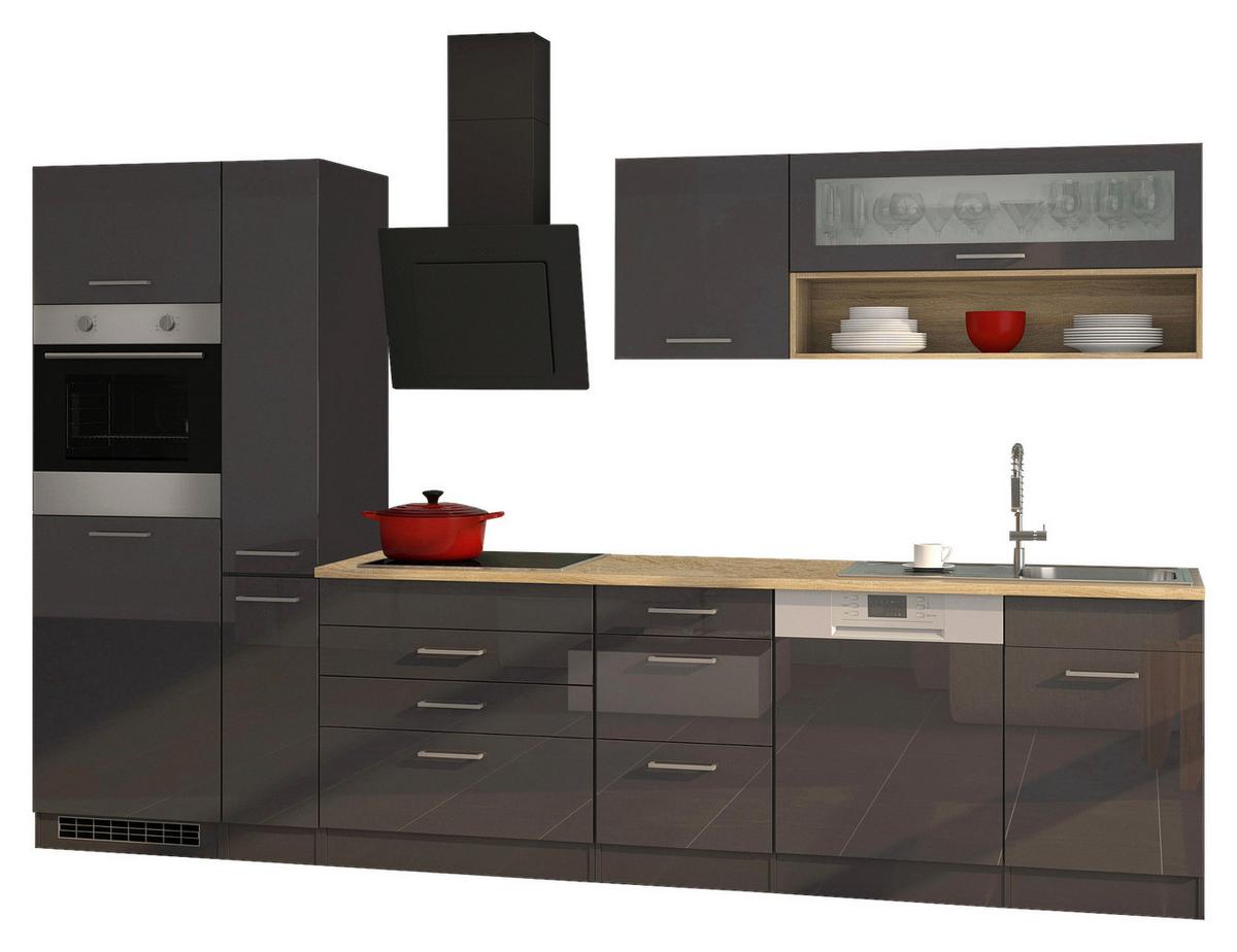 Küchenleeblock Mailand o. Geräte Graphitfarben - Silberfarben/Graphitfarben, MODERN, Holzwerkstoff/Metall (330cm) - Held