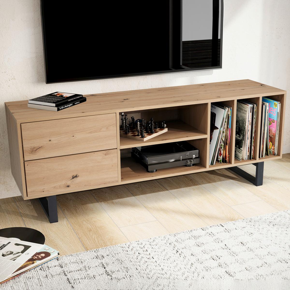 Nizka Omarica Wl6.813 - črna/barve hrasta, Design, kovina/leseni material (150/55/40cm) - Livetastic