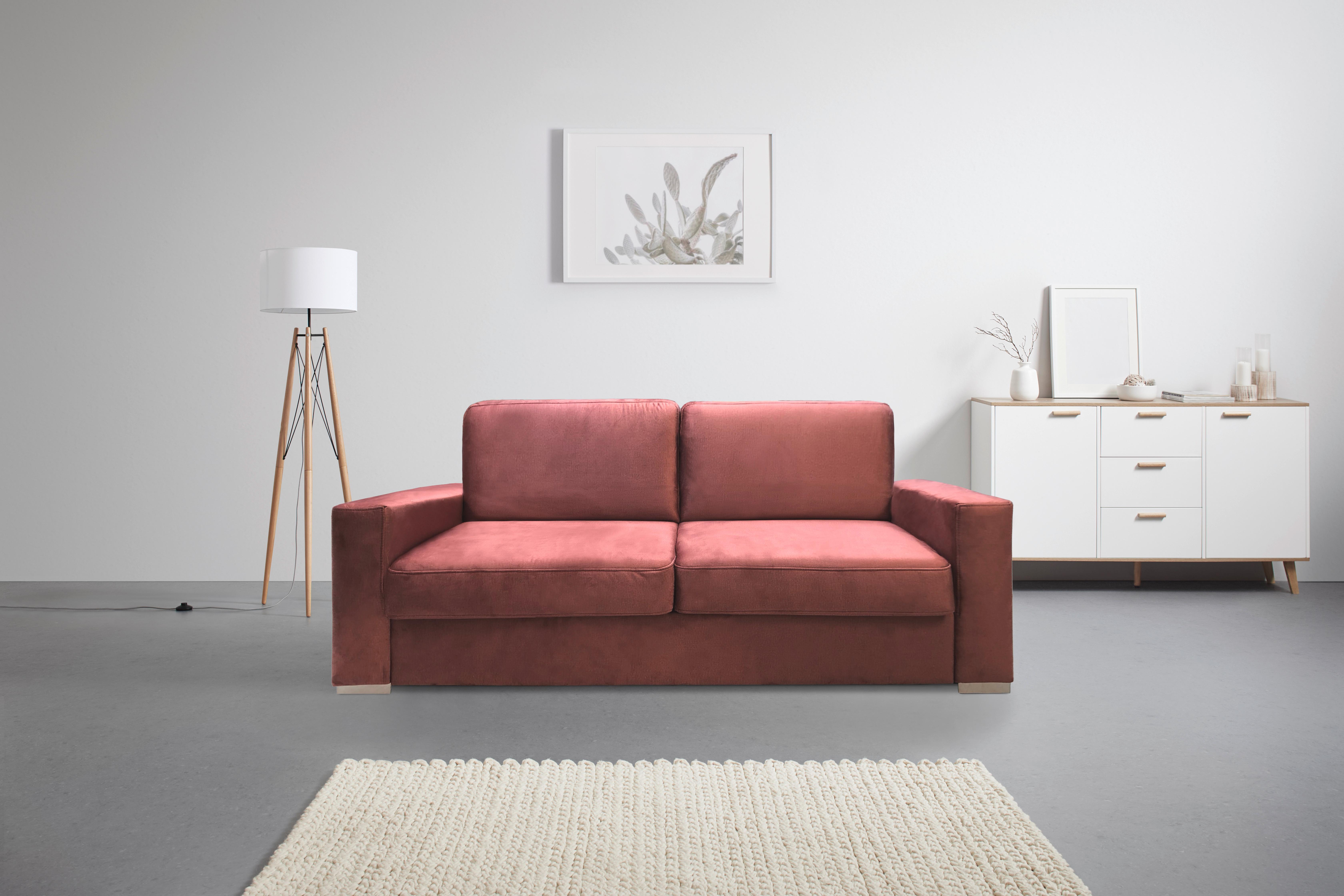 Kanapéágy Caro - fáradtrózsaszín, Design, textil/fa (194/87/100cm)