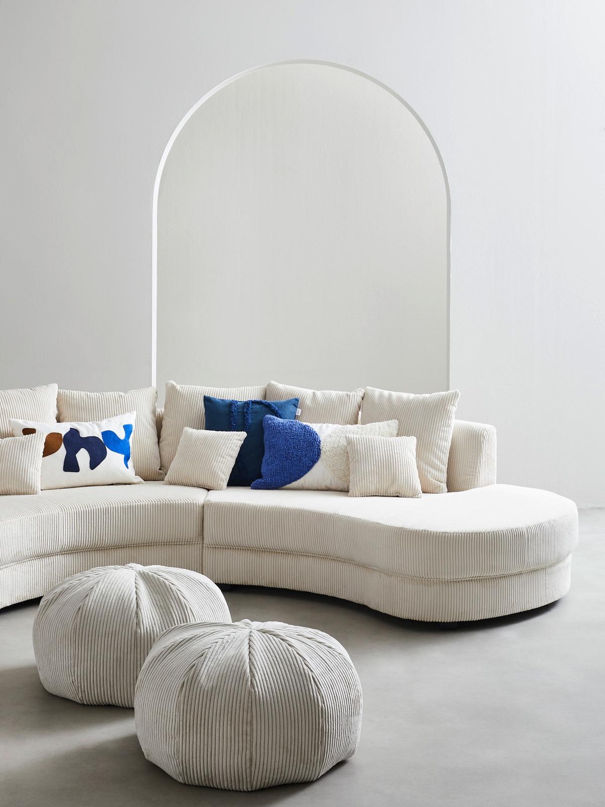 Wohnlandschaft Limoncello m. Hocker ca.300x160cm Beige Cord - Beige/Schwarz, Design, Kunststoff/Textil (300/160cm) - Livetastic