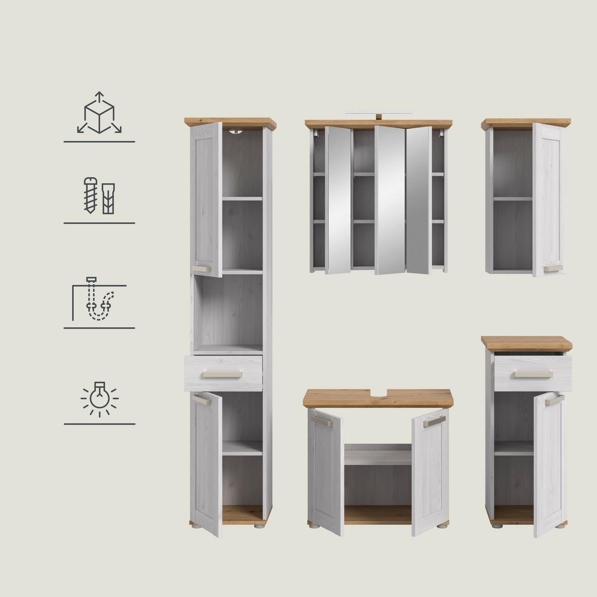 Badezimmer Verona Lärchenfarben/Eiche Artisan - Silberfarben/Lärchefarben, Trend, Glas/Holzwerkstoff (147cm) - MID.YOU